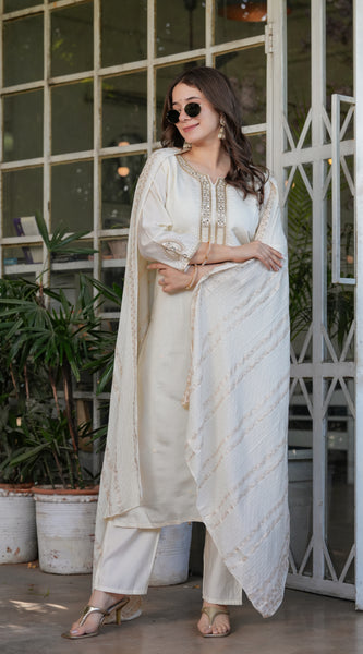 Elegant Ivory Embroidered Straight Dress