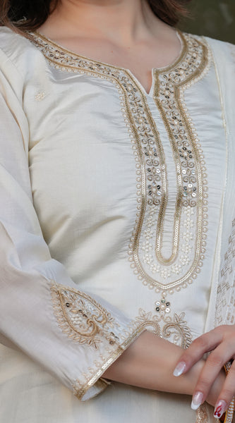 Elegant Ivory Embroidered Straight Dress