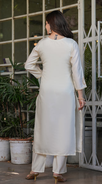 Elegant Ivory Embroidered Straight Dress