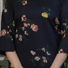 Black Floral Printed Straight Dress with Dupatta