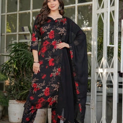 Black Floral Printed Straight Dresses