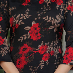 Black Floral Printed Straight Dresses