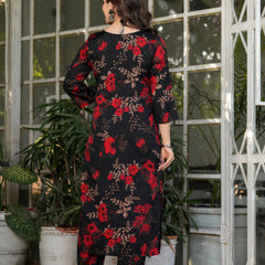 Black Floral Printed Straight Dresses