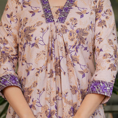 Floral Beige & Purple Ethnic Dresses