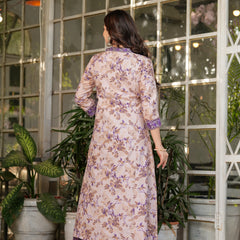 Floral Beige & Purple Ethnic Dresses