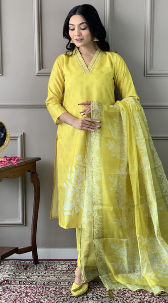 Lemon Yellow Ethnic Dresses with Dupatta