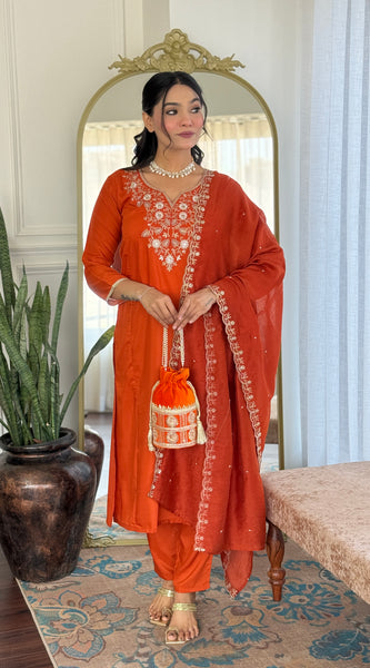 Rust Orange Embroidered Dresses