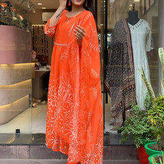 Bright Orange Floral Printed Dresses