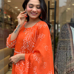 Bright Orange Floral Printed Dresses