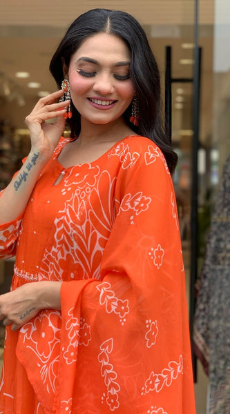 Bright Orange Floral Printed Dresses