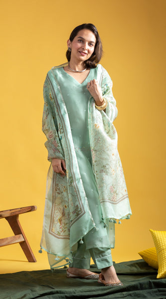Pastel Green Hand-Embroidered Ethnic Dresses
