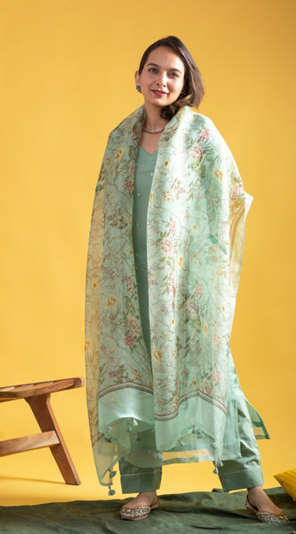 Pastel Green Hand-Embroidered Ethnic Dresses