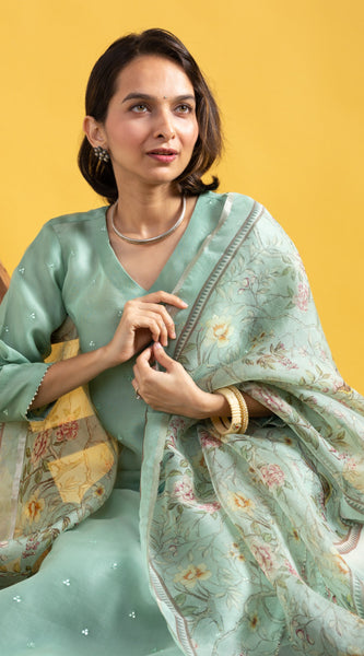 Pastel Green Hand-Embroidered Ethnic Dresses