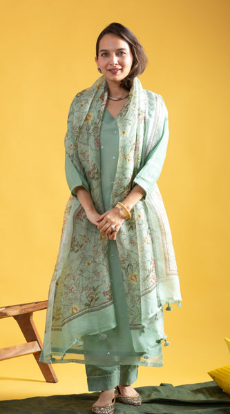 Pastel Green Hand-Embroidered Ethnic Dresses