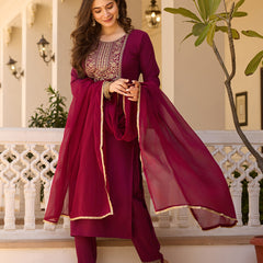 Embroidered Straight Ethnic Dresses With Sheer Dupatta