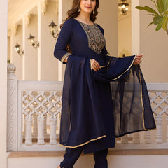 Embroidered Straight Ethnic Dresses With Sheer Dupatta