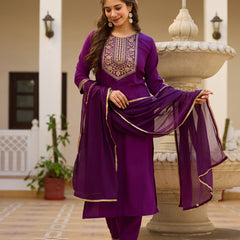 Embroidered Straight Ethnic Dresses With Sheer Dupatta