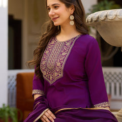 Embroidered Straight Ethnic Dresses With Sheer Dupatta