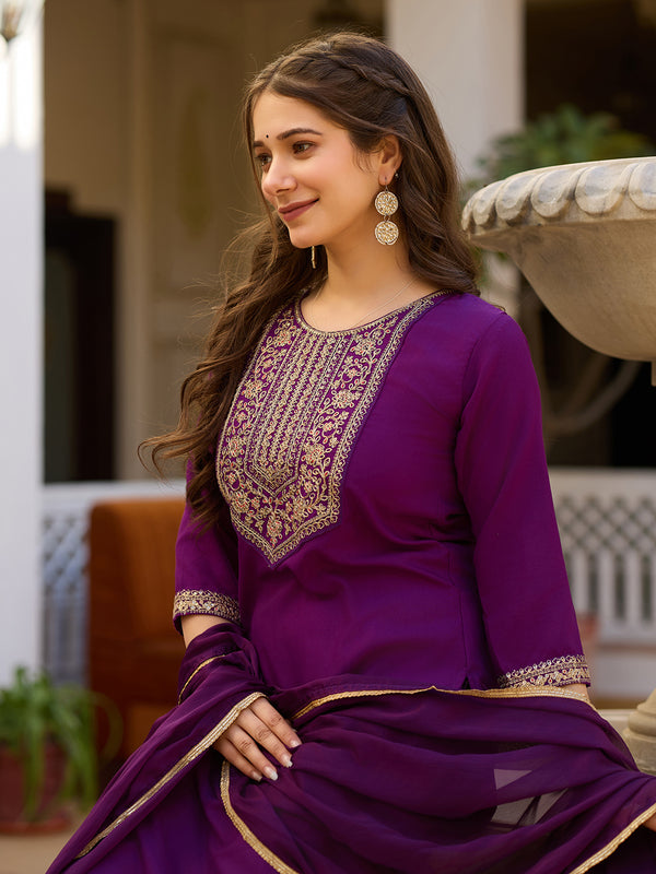 Embroidered Straight Ethnic Dresses With Sheer Dupatta