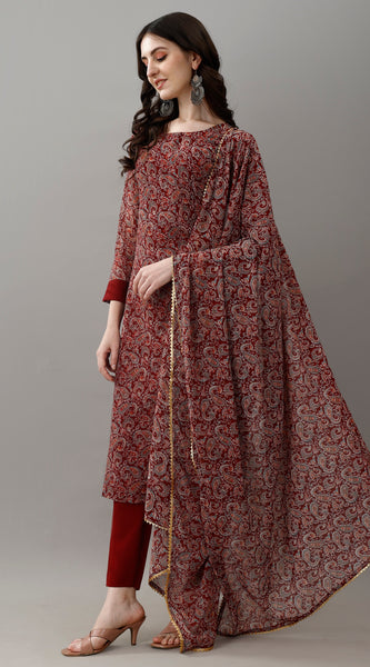 Maroon Paisley Print Ethnic Dresses