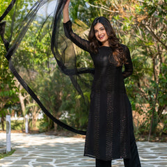 Black Sequin Embellished Ethnic Dresses