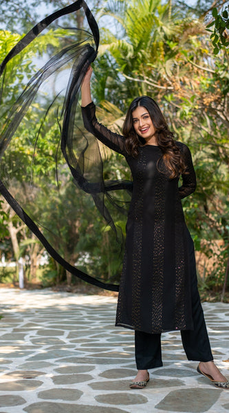 Black Sequin Embellished Ethnic Dresses