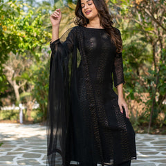 Black Sequin Embellished Ethnic Dresses