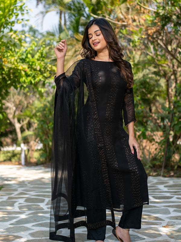 Black Sequin Embellished Ethnic Dresses