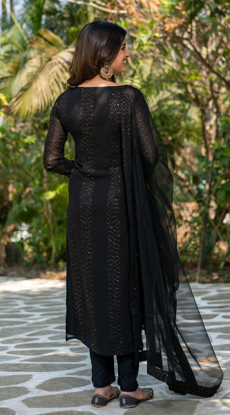 Black Sequin Embellished Ethnic Dresses