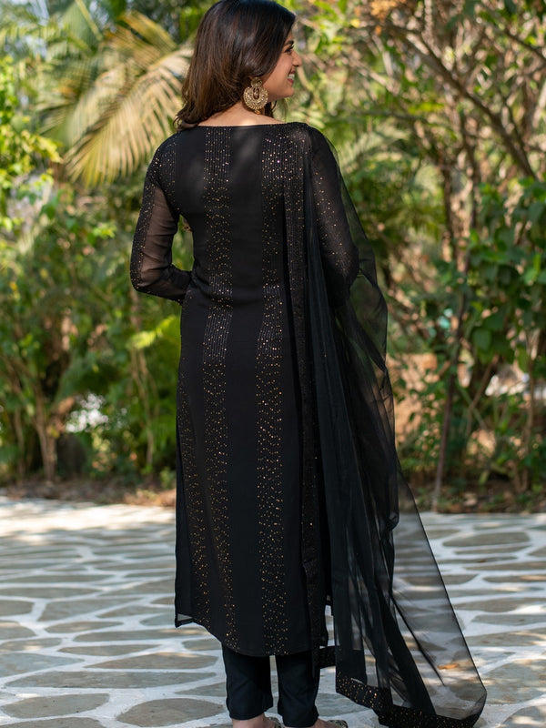 Black Sequin Embellished Ethnic Dresses