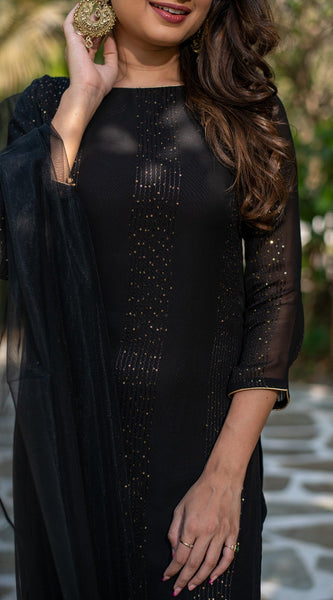 Black Sequin Embellished Ethnic Dresses