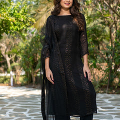 Black Sequin Embellished Ethnic Dresses