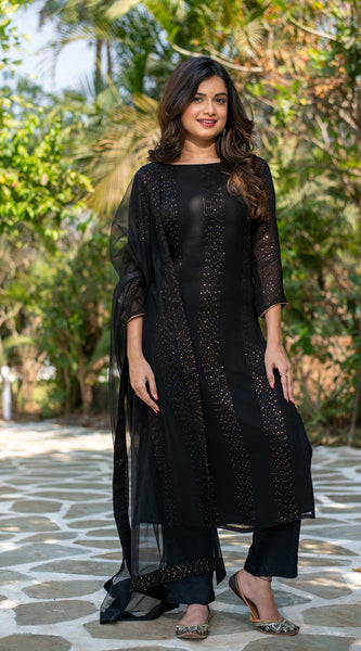 Black Sequin Embellished Ethnic Dresses
