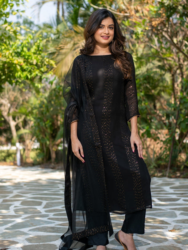 Black Sequin Embellished Ethnic Dresses