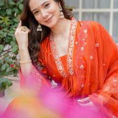 Orange Embroidered Ethnic Dresses