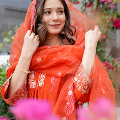 Orange Embroidered Ethnic Dresses