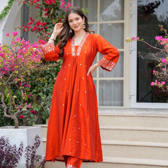 Orange Embroidered Ethnic Dresses
