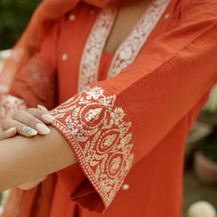 Orange Embroidered Ethnic Dresses