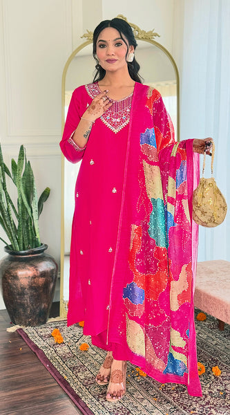 Trending Kurti Dupatta Set With Embroidered Work