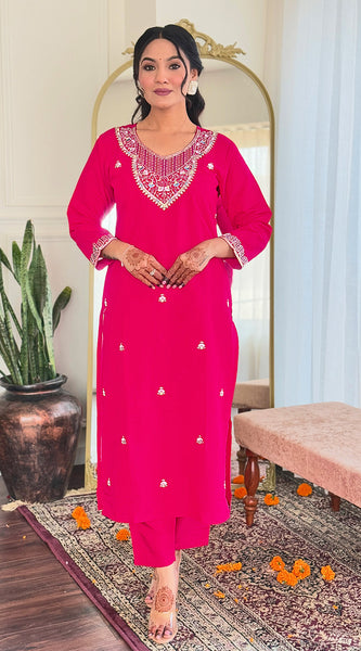 Trending Kurti Dupatta Set With Embroidered Work