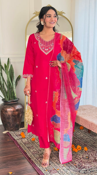 Trending Kurti Dupatta Set With Embroidered Work