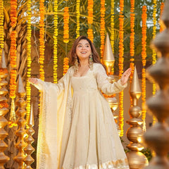 Foil Work Chinnon Kurti Set with Palazzo & Dupatta lehenga