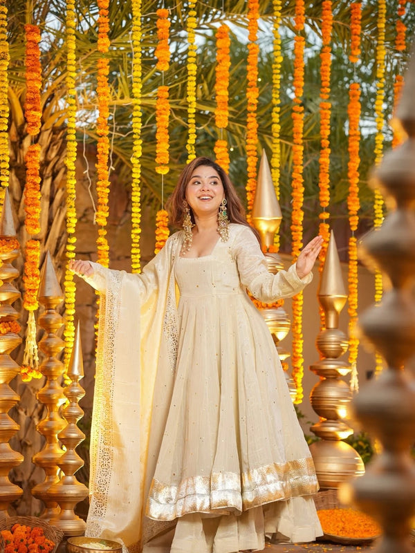 Foil Work Chinnon Kurti Set with Palazzo & Dupatta lehenga