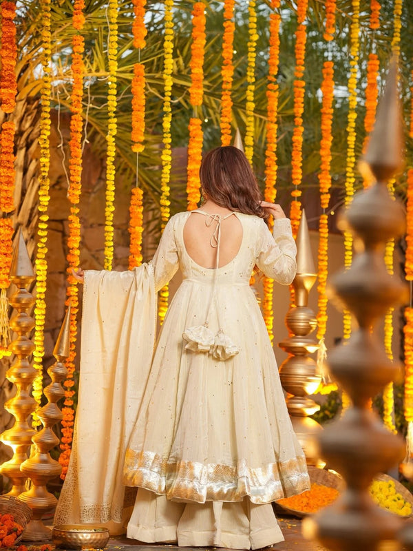 Foil Work Chinnon Kurti Set with Palazzo & Dupatta lehenga