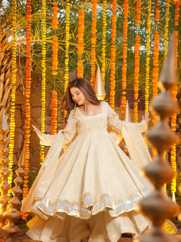 Foil Work Chinnon Kurti Set with Palazzo & Dupatta lehenga