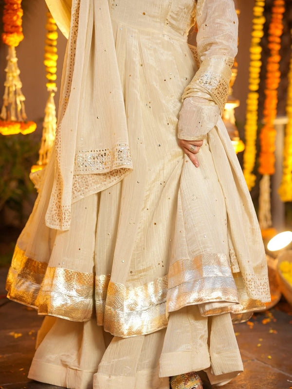 Foil Work Chinnon Kurti Set with Palazzo & Dupatta lehenga