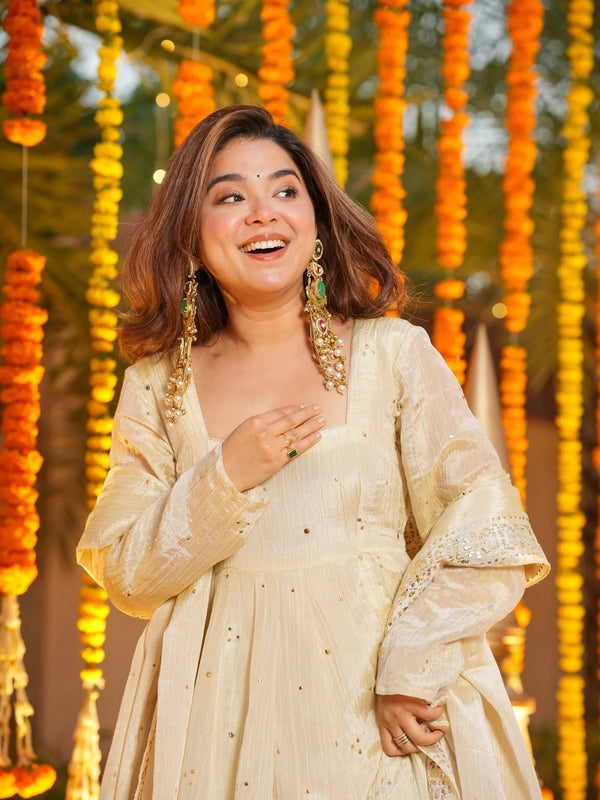 Foil Work Chinnon Kurti Set with Palazzo & Dupatta lehenga