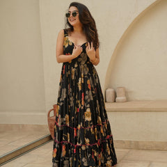 Women Floral Print Fit & Flare Gown