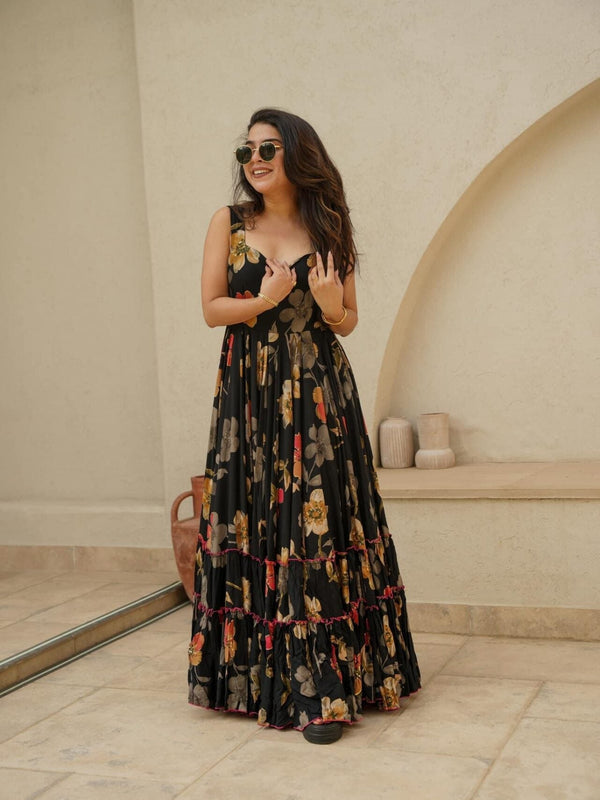 Women Floral Print Fit & Flare Gown