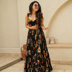 Women Floral Print Fit & Flare Gown